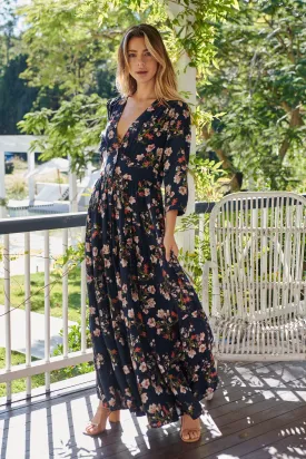 Gemma Navy/Pink Floral Button Front Dress