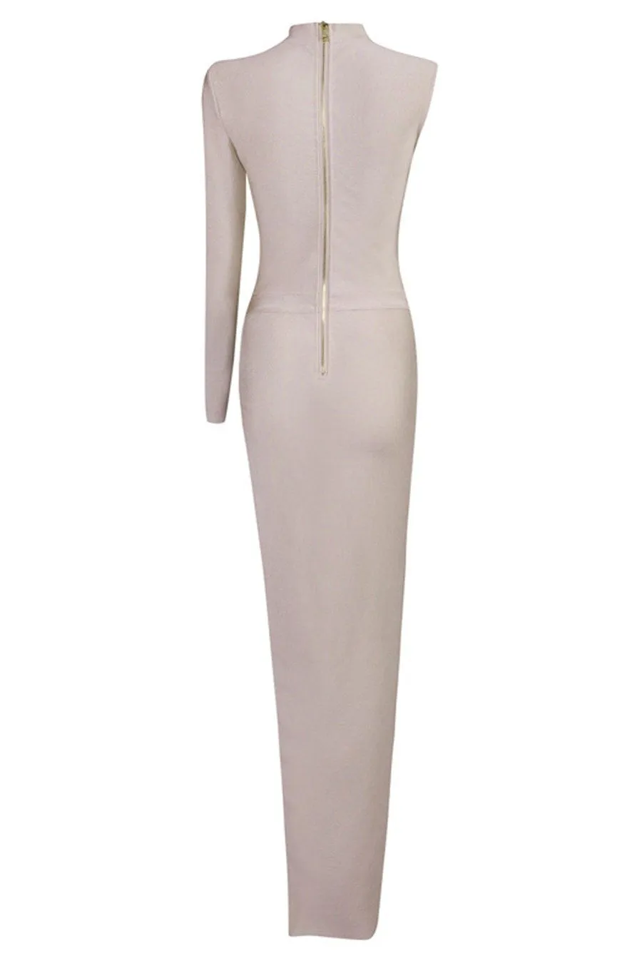 Honey Couture ROYA Taupe Silver Cut Out Bandage Maxi Dress