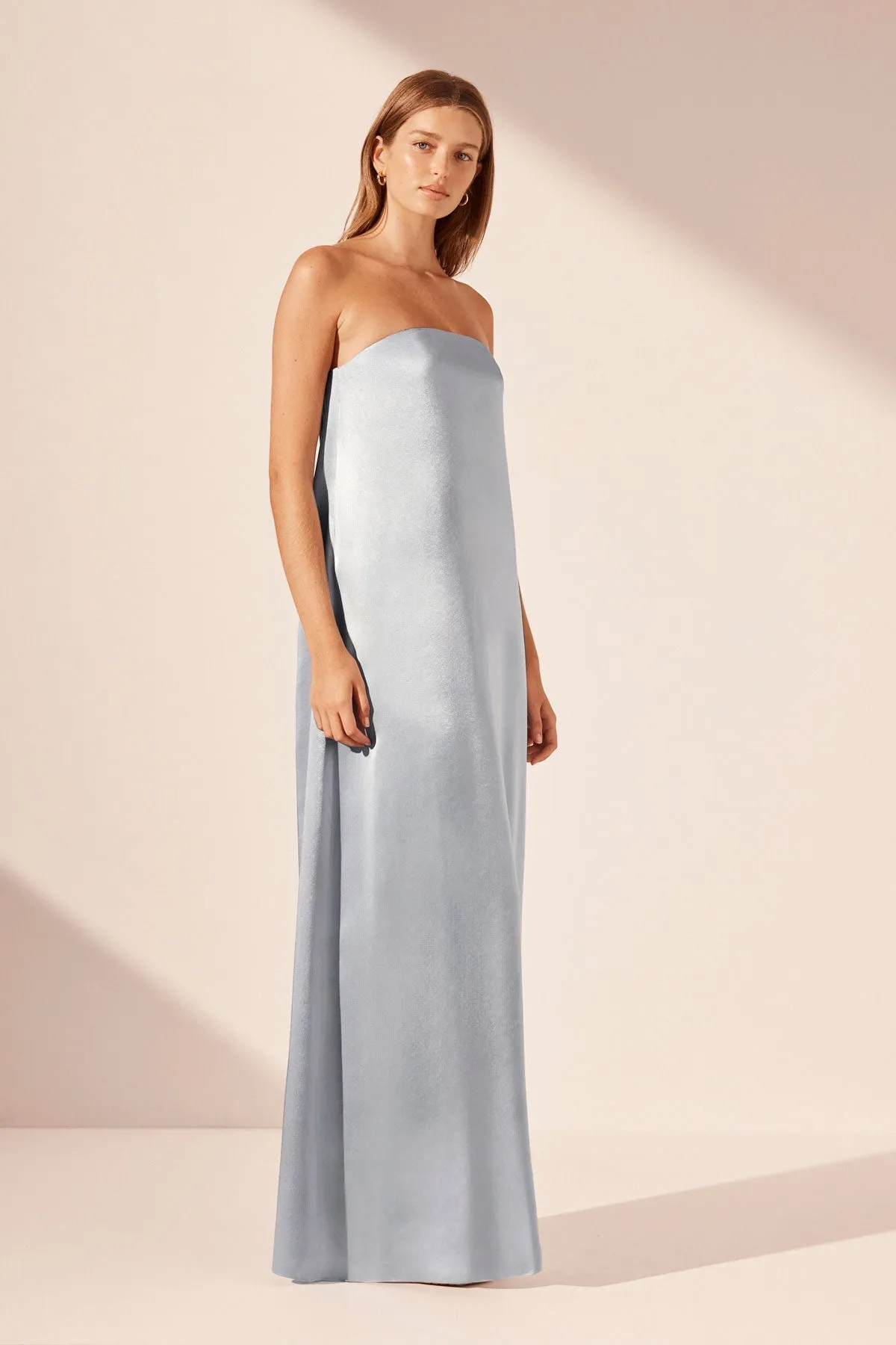 LA LUNE STRAPLESS COLUMN MAXI DRESS - POWDER BLUE