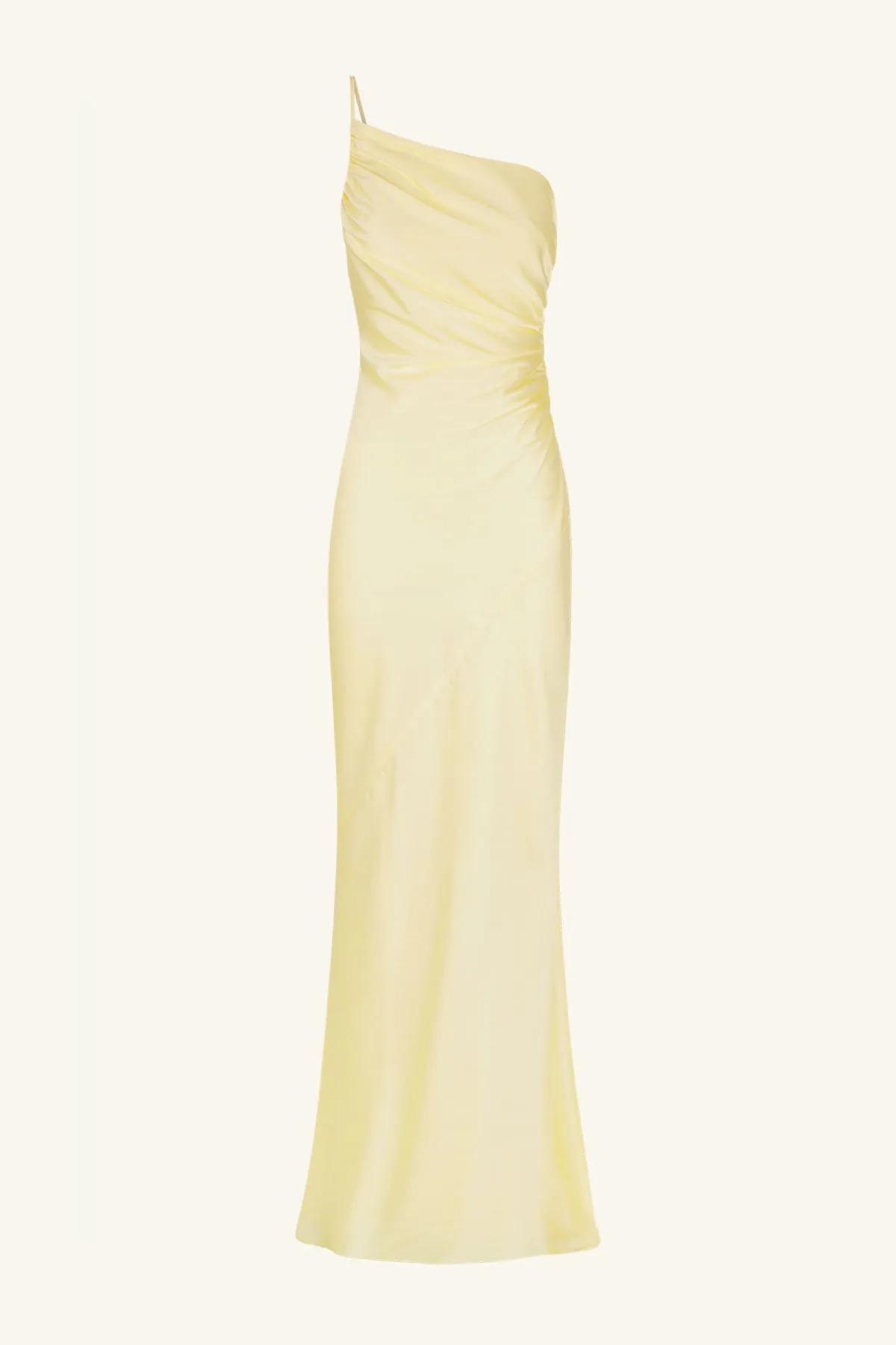 LUXE ASYMMETRICAL GATHERED MAXI DRESS - LEMON