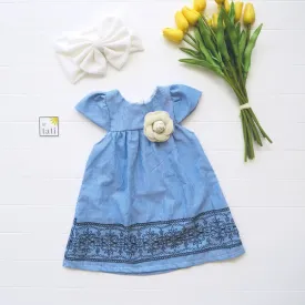 Magnolia Dress in Blue Stripes Embroidery