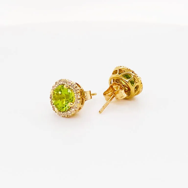 Peridot White Sapphire Halo Earrings