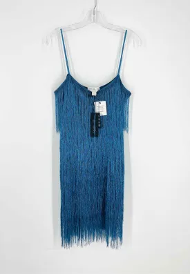 Rachel Zoe Size L Blue Metallic Fringe NEW Designer Dress