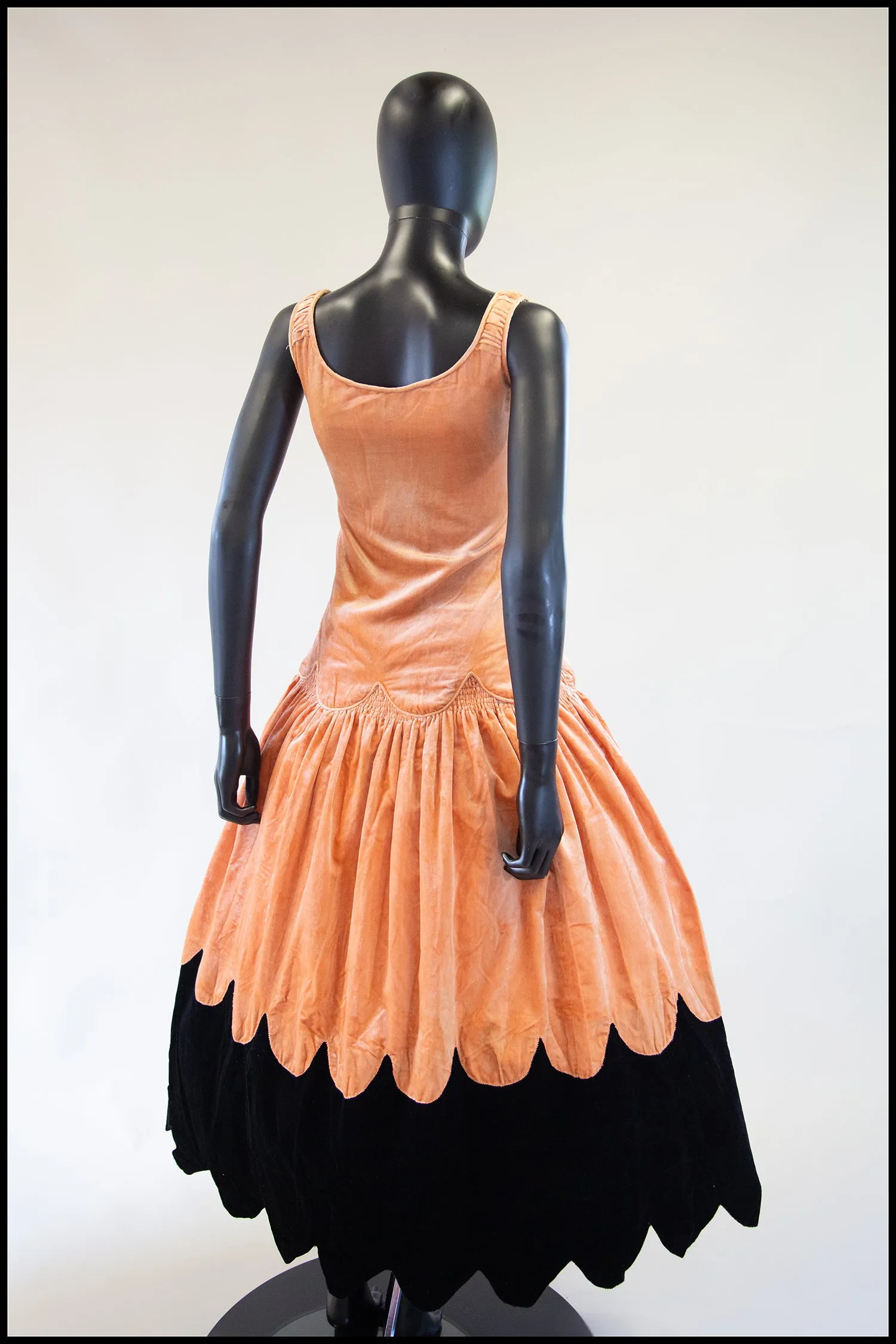 RESERVED Vintage 1920s Peach Velvet Scallop Hem Dress