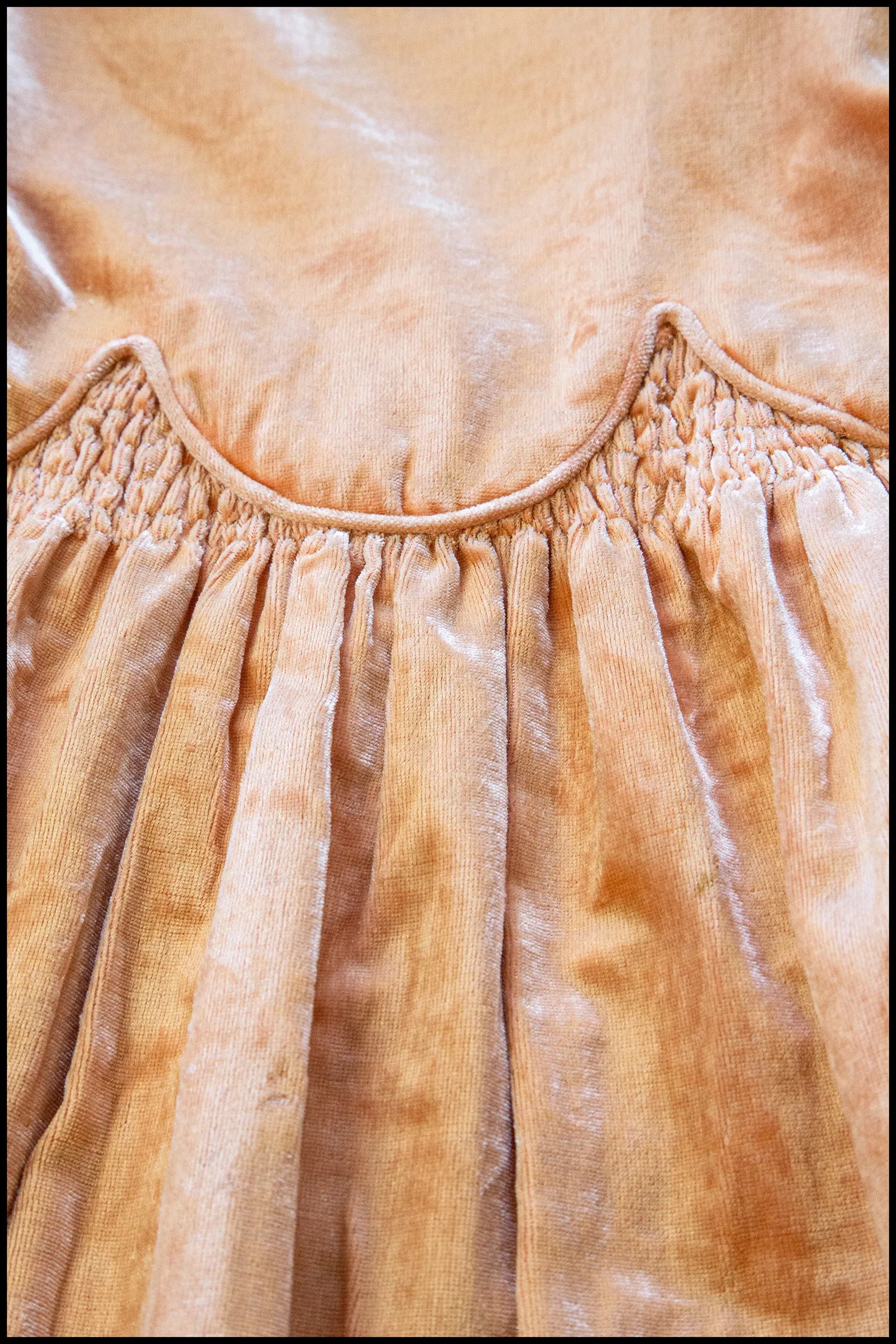 RESERVED Vintage 1920s Peach Velvet Scallop Hem Dress