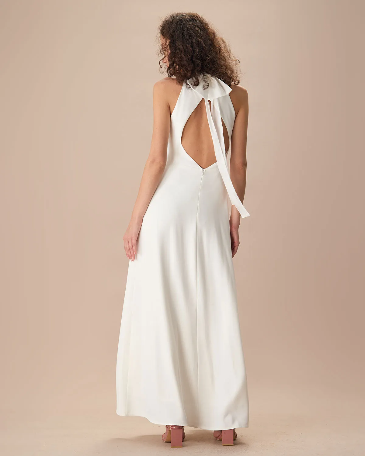 The White Bowknot Halter Maxi Dress