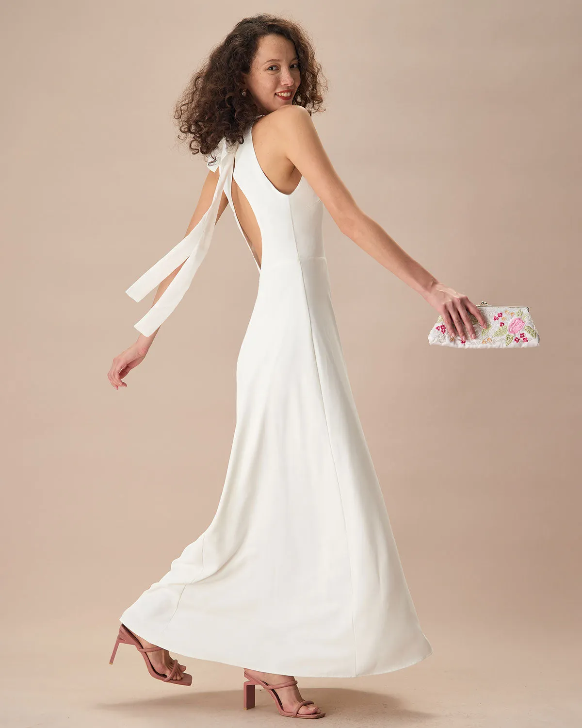 The White Bowknot Halter Maxi Dress