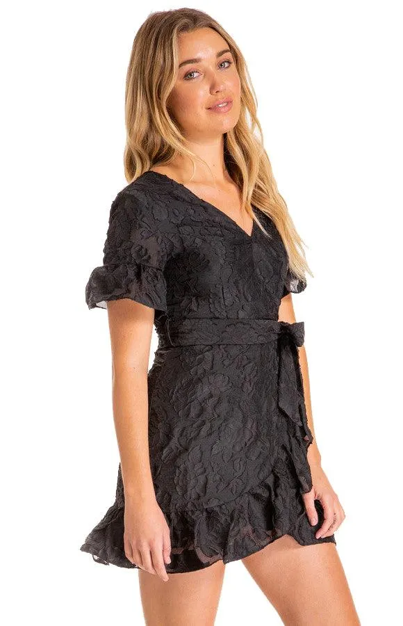 Women's Black Embroidery Dress with Ruffle