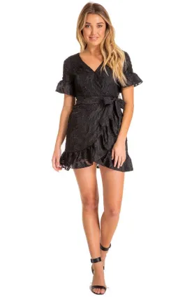 Women's Black Embroidery Dress with Ruffle