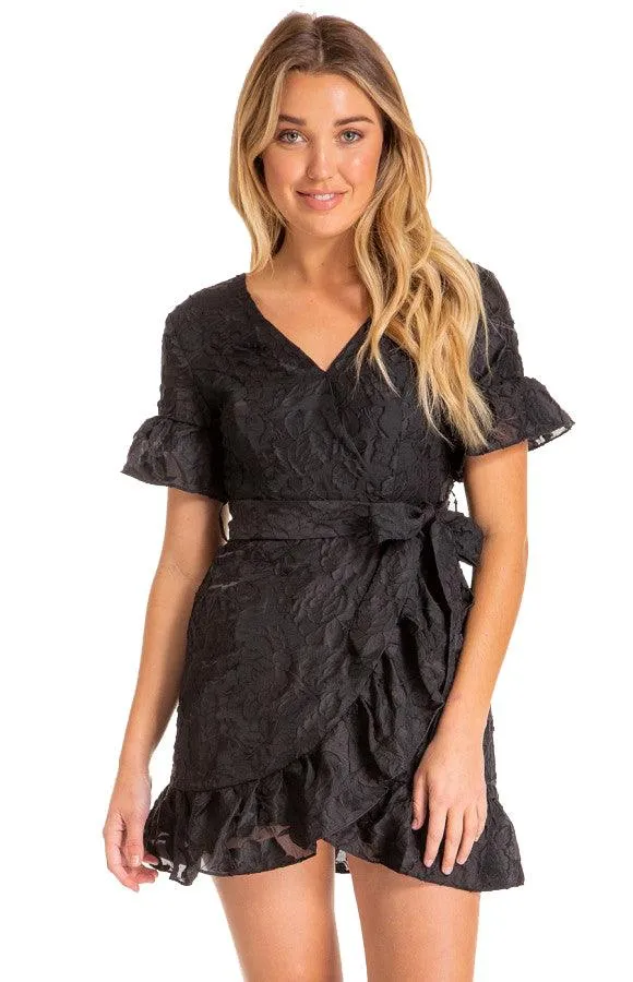 Women's Black Embroidery Dress with Ruffle