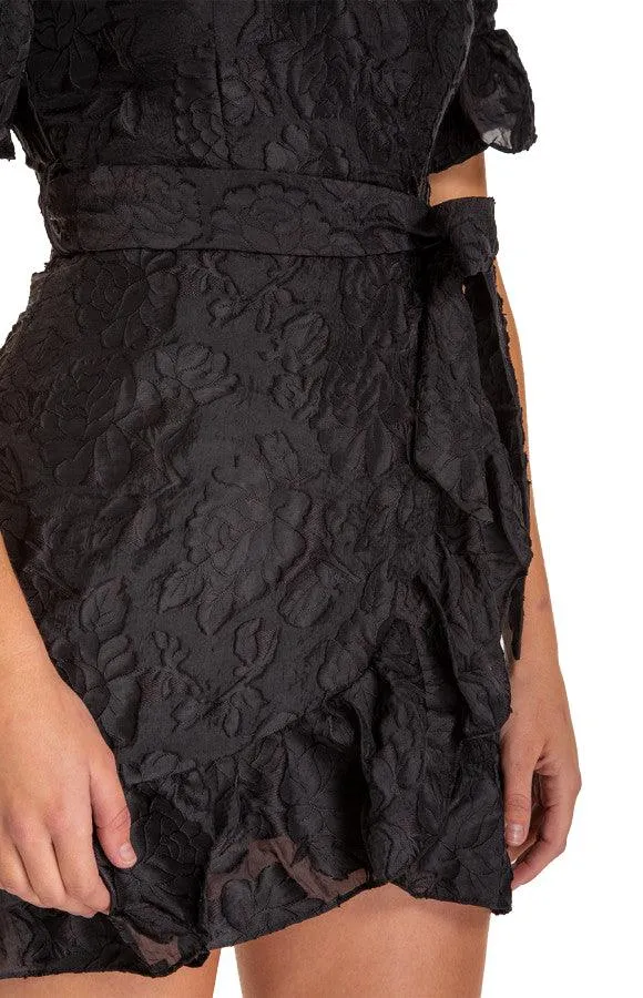 Women's Black Embroidery Dress with Ruffle