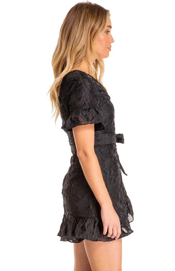 Women's Black Embroidery Dress with Ruffle