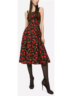 Women’s Cherry-Print Charmeuse Calf-Length Dress - Larger sizes may be available - Please inquire