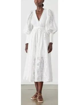 Women’s Cotton Broderie White Midi Dress