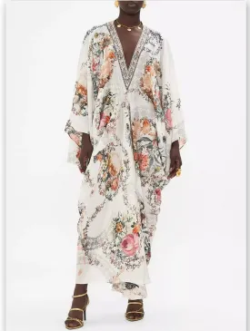 Women’s Crystal-Embellished Floral-Print V-Neck Kaftan Dress